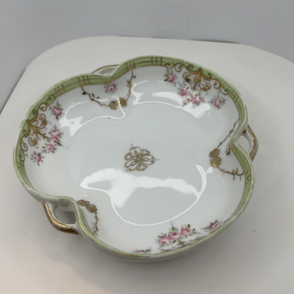 Antique Nippon Cottagcore Hand Painted Porcelain Candy Dish Floral Gold Moriage - Picture 1 of 9